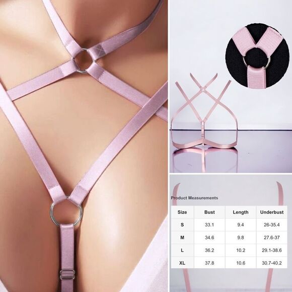 Pink/Black l Deluxe l Chest Cage l Layering Piece l Silver O-ring Hardware l New - Picture 8 of 8